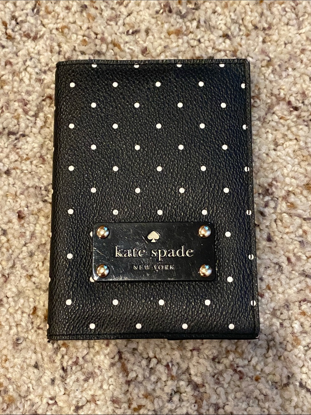 kate spade Black and White Polka Dot Leather Passport Cover